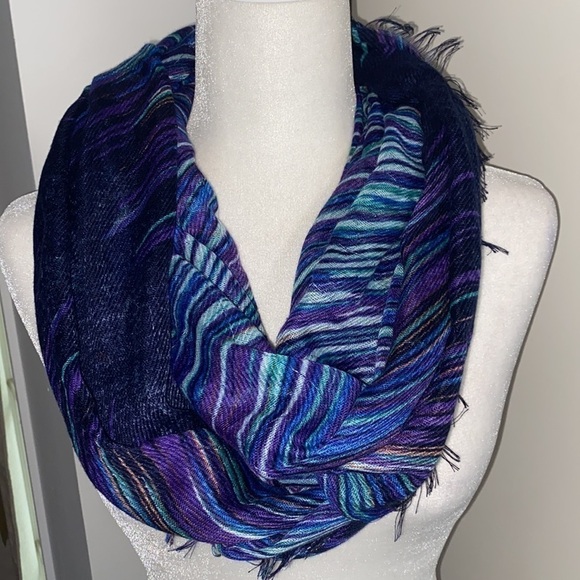 Multicolor Colorful Blue Black Stripe Bohemian Infinity Scarf - Picture 7 of 14